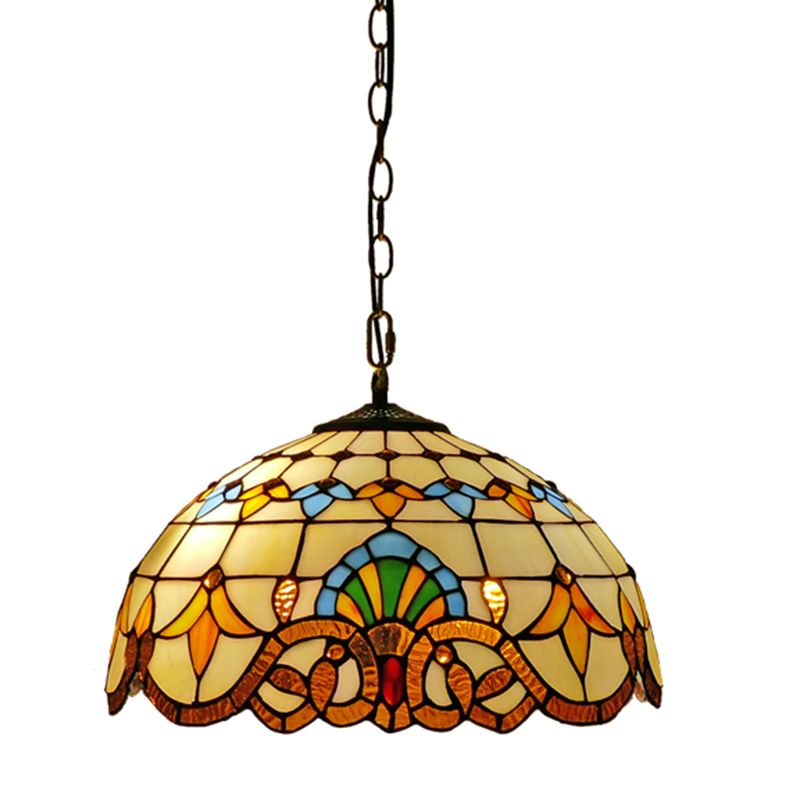 1-Light Hemisphere Pendant Light Tiffany Hand Rolled Art Glass Hanging Light Fixture