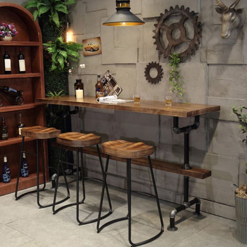 Rectangle Wood Top Bar Table 42-inch Height Industrial Style Bar Table