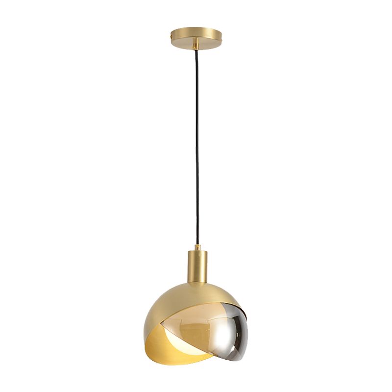 Metal Domed Suspended Lighting Fixture Contemporary Single Head Gold Hanging Ceiling Light
