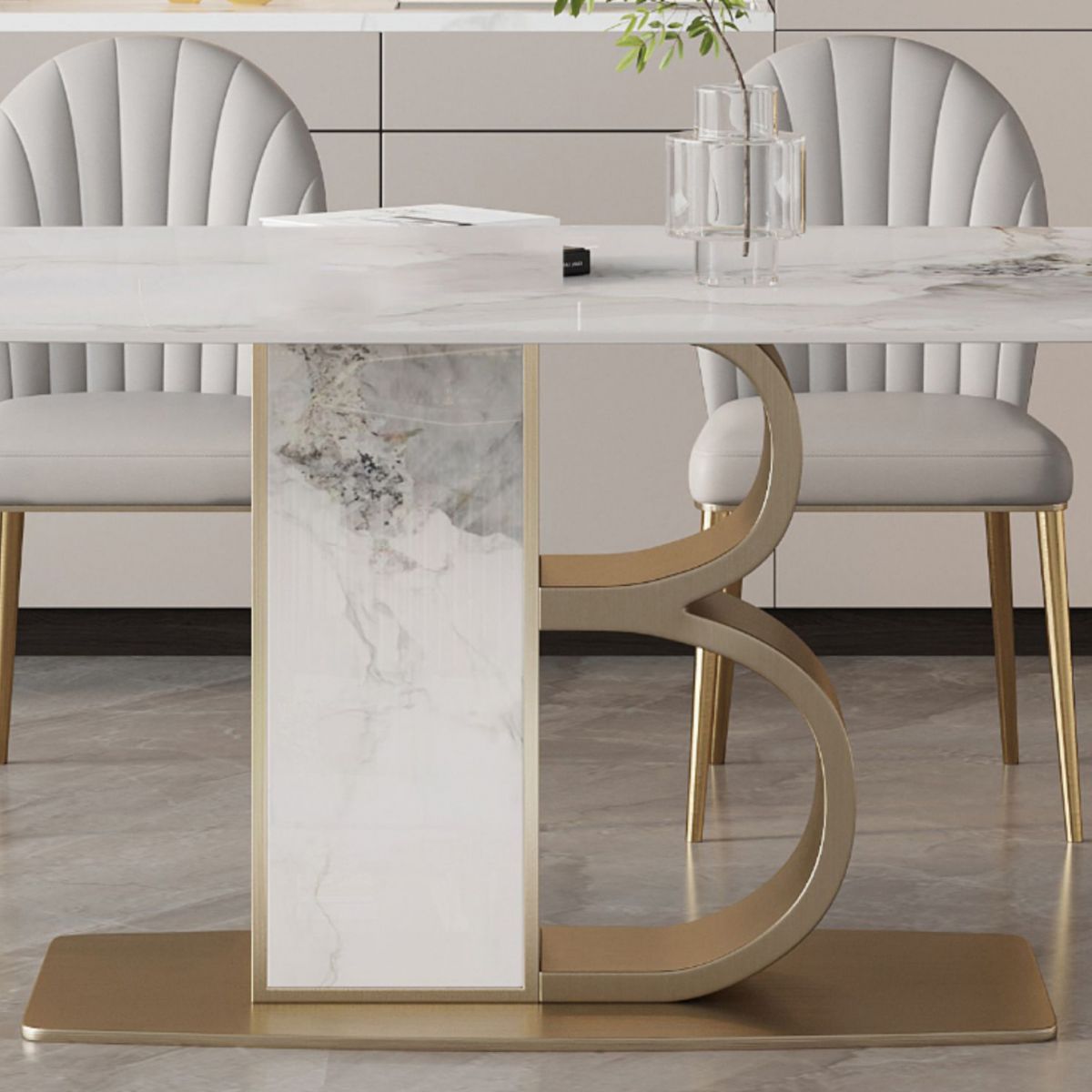 Minimalist Dining Set 1/4/5/6/7 Pcs Sintered Stone Dining Table with Upholstered Chairs