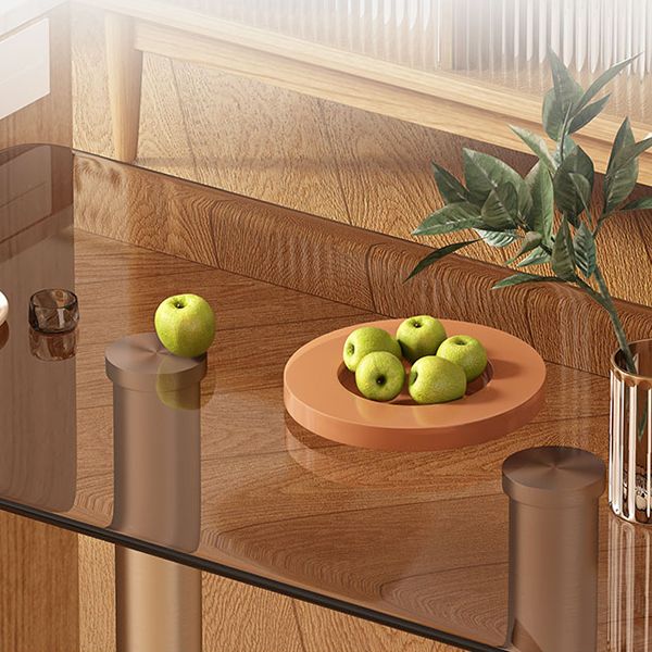Modern Glass Desktop Geometric Dining Table Metal Base for Dining Room