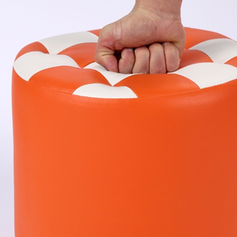 Contemporary Pouf Ottoman Faux Leather Tufted Square Pattern Cylinder Shape Ottoman