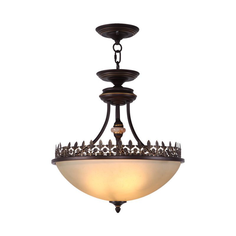 Bowl Bedroom Pendant Chandelier Rural Frosted Glass 3 Bulbs Black Hanging Light Fixture