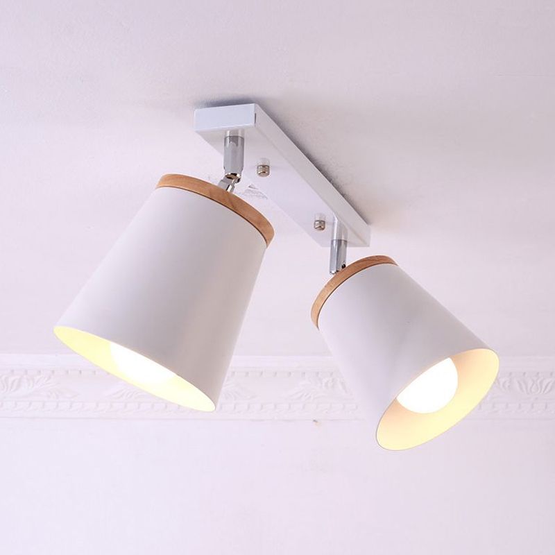1/2/3-Bulb Semi Flush Light Modernism Tapered Shade Metal Rotatable Semi Flush Mount Light in White for Living Room