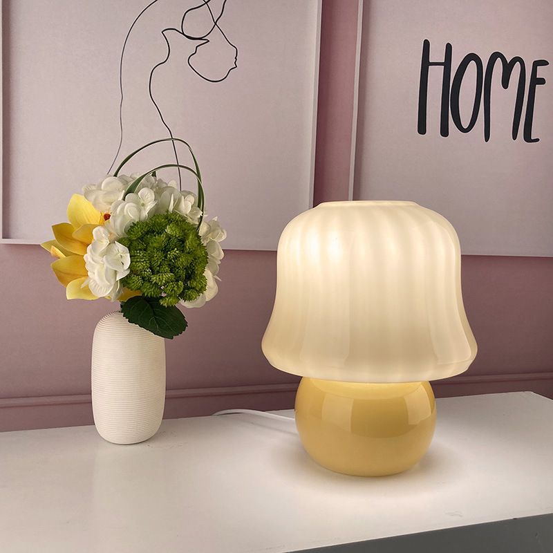 Lampade da tavolo in vetro a forma di tamburo Lampade da comodino in vetro stile moderno a 1 luce