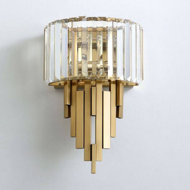 2 Light Metal and Crystal Wall Sconce Brass and Clear Wall Mounted Fixture