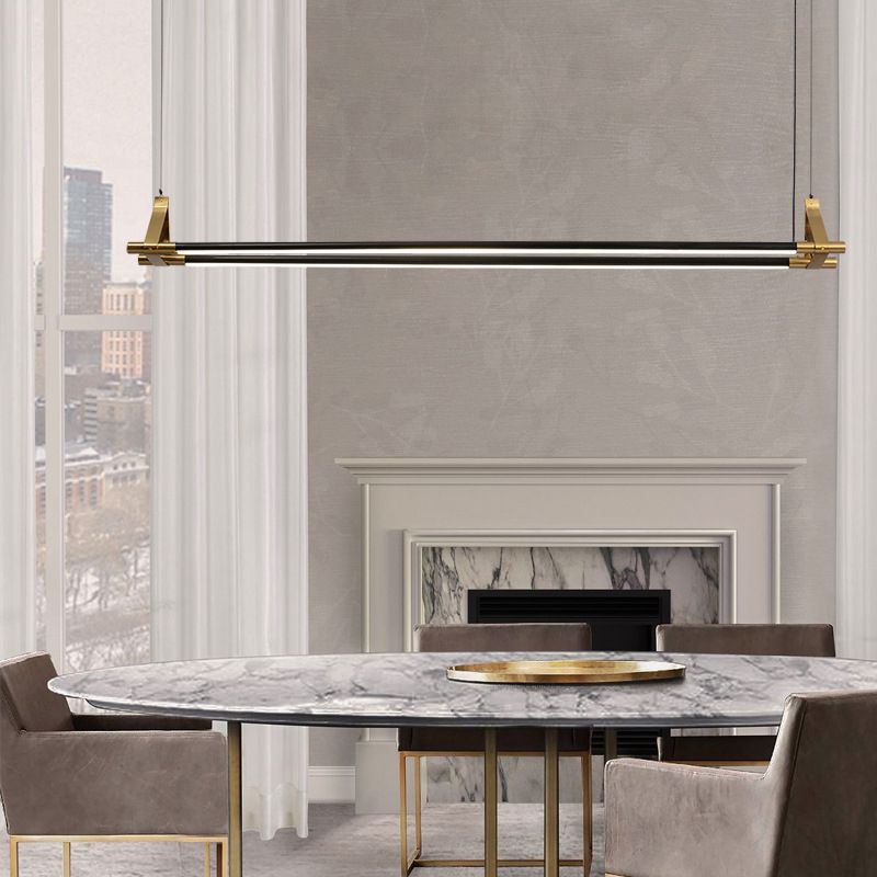 Modern Black/Golden 2-Light Kitchen Island Lighting Metal Island Pendant Lighting