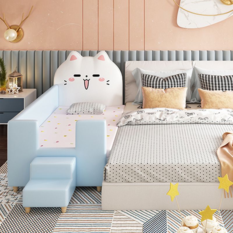 Glam Blue Nursery Crib Rectangle Wooden Upholstered Baby Crib