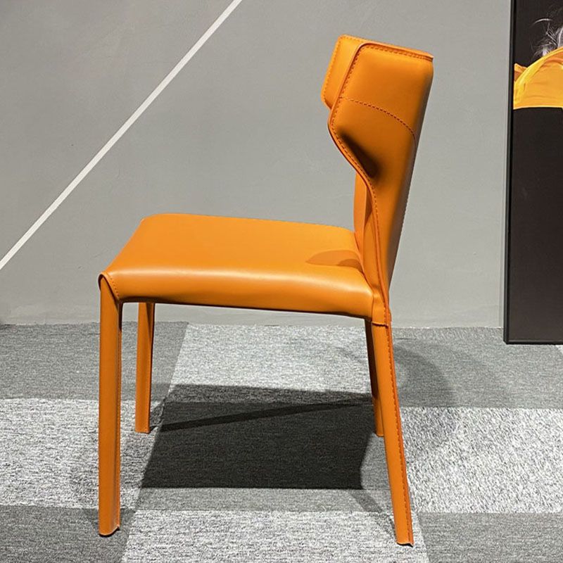 Upholstered Armless Dining Chairs Home Leather Side Chairs with Metal Legs