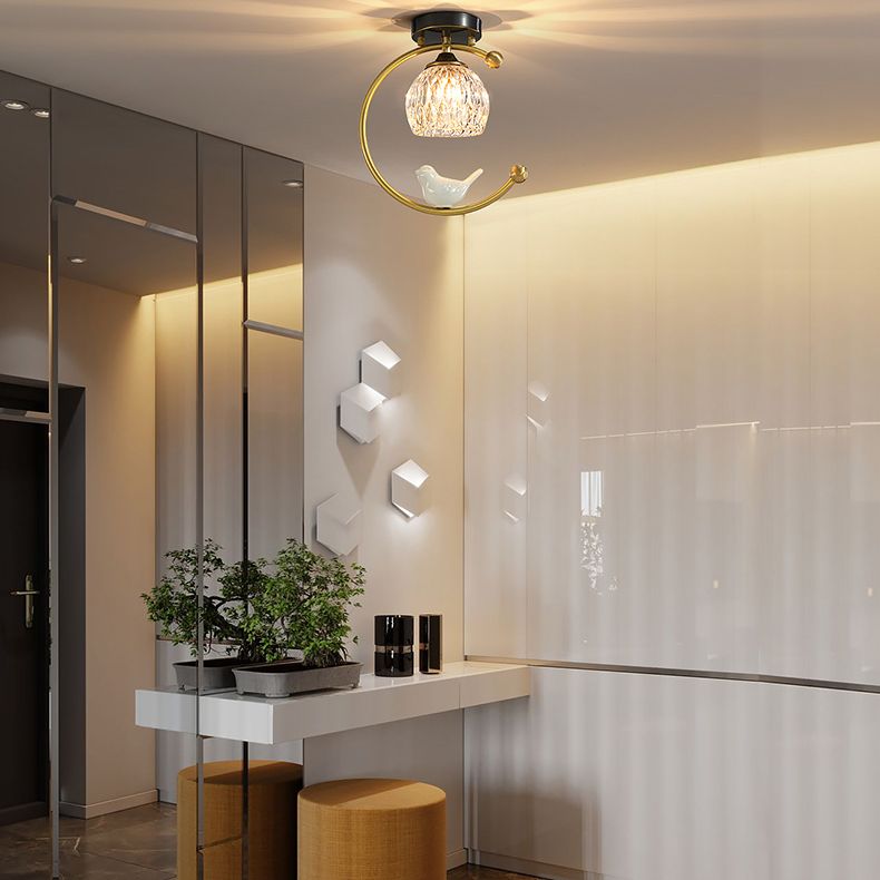 Plafonnier en cristal à abat-jour boule, style nordique, 1 ampoule, noir et or, plafonnier pour hall d'entrée
