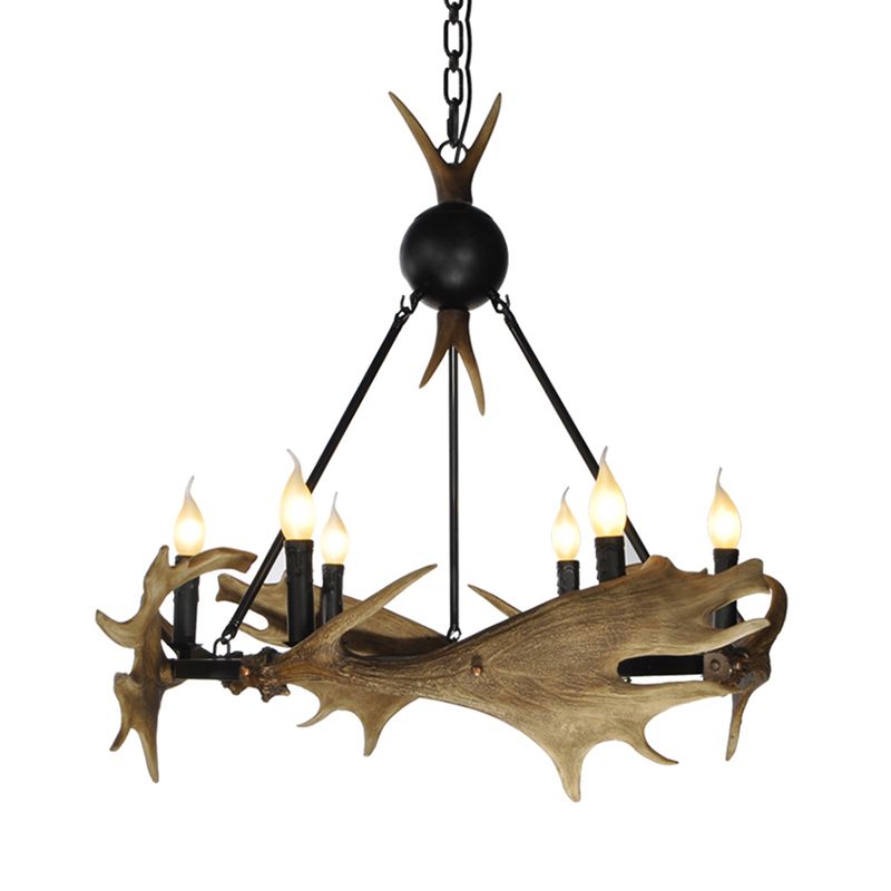 Brown Faux Antler Pendant Chandelier Rustic Resin 6/8 Heads Bedroom Hanging Ceiling Light