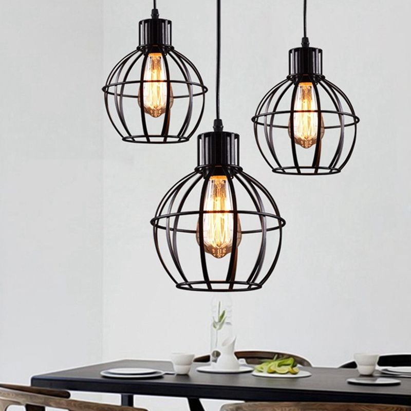 Globe Metal Hanging Light Industrial Single Light Dining Room Pendant Lamp in Black