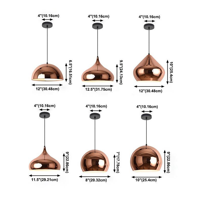 Metallschattierte Anhänger Light Kit Moderne Roségold -Hängeleuchte für Esszimmer