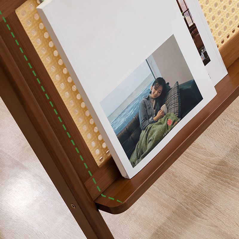 21.6" Tall Modern Rectangular Glass Top Side Table Wood Abstract End Table with Shelf