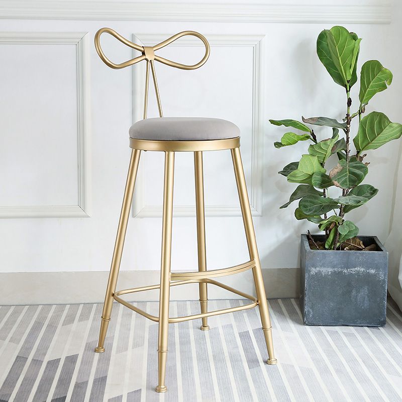 Upholstered Counter Stool Glam Style Round Low Back Bar Stool with Gold Frame