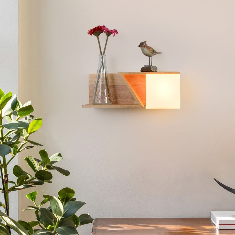 Japanese Style Wooden Wall Lamp Geometry Wall Light for Bedroom (Flowerpot Not Included)