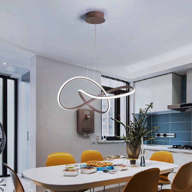 Seamless Curve Chandelier Pendant Light Contemporary Metallic Restaurant LED Hanging Light in Gold