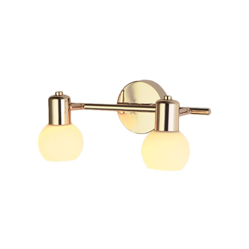 2/3 Bulbs Wall Sconce Lighting with Bubble Shade Milky Glass Modern Bedroom Light Fixture in Brass