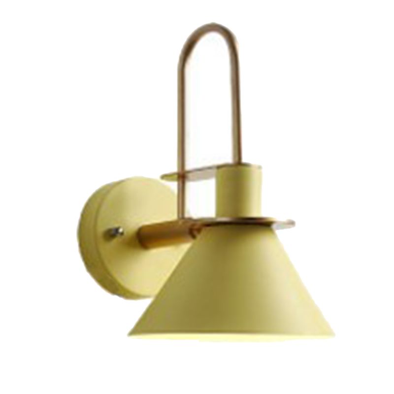 5-Color Optional Conical Metal Shade Wall Lamp Nordic Style Macaroon Single Bulb Bedroom Lighting Fixture