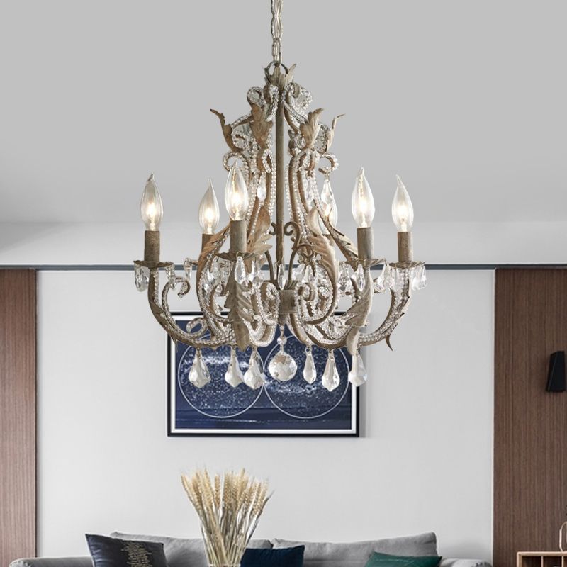 Lampadella di candela di campagna francese 6 luci in cristallo avvolto la luce sospesa in grigio anticato