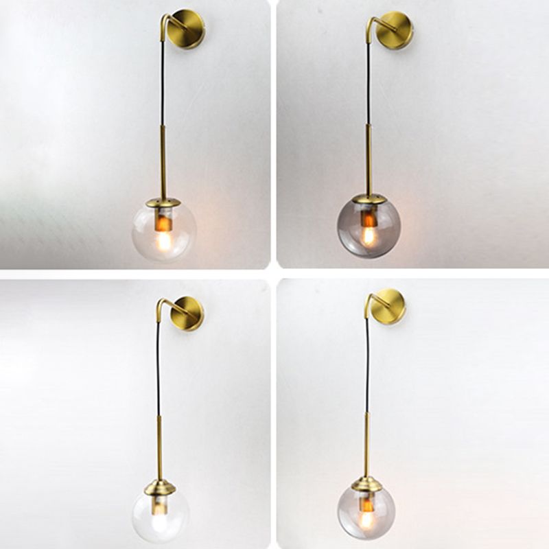 Modernism Simplicity Glass Wall Lamp Adjustable Suspension Wire Design Single Bulb Orb Sconce Light for Bedroom