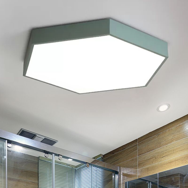 Modern Led Flush Mount with Metal Shade Gray/Yellow/Blue Hexagon Flush Mount Fixture in White/Warm Light, 16"/19.5"/23.5" Wide