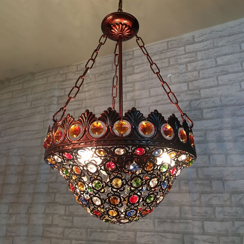 3 Bulbs Metal Chandelier Pendant Light Bohemian Brass Bowl Dining Room Suspension Lighting