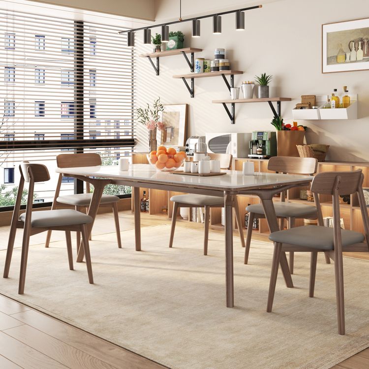 5/7 Piece Rectangle Shape Stone and Solid Wood Dining Table Set