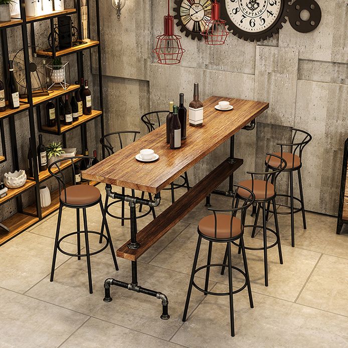 Industrial Rectangle Solid Wood Bar Table Set 1/4/7 Pieces Counter Table with High Stools