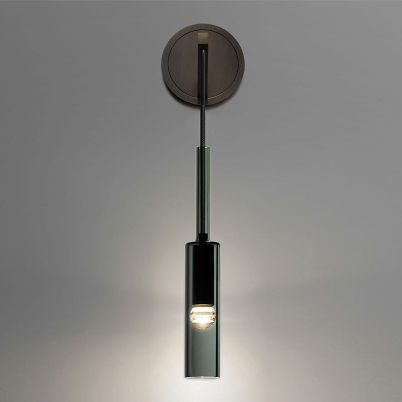 Half Cylinder Shade Crystal Wall Sconce Modern 1 Light Wall Mount Light Fixture in Black
