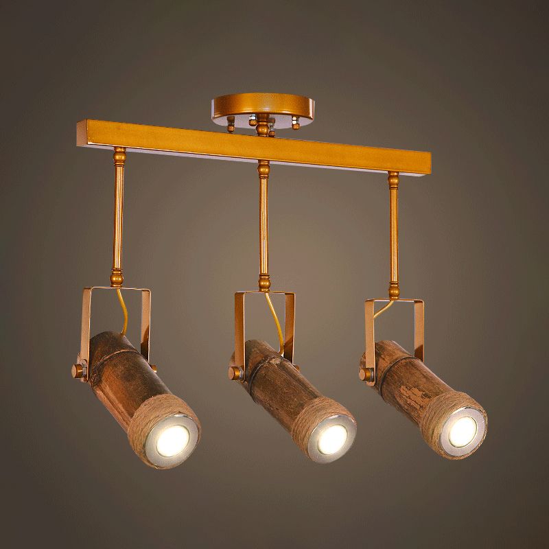 3/6 Bulbs Bamboo Tube Island Pendant Factory Brown Iron Suspension Lighting with Natural Hemp Rope