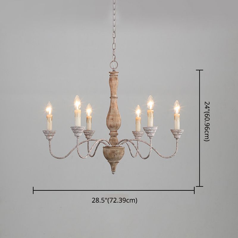 6-Lights American Vintage Candlestick Chandelier with Older Rust Gooseneck Arm 28.5" Wide Rustic Style Hanging Light for Dining Room