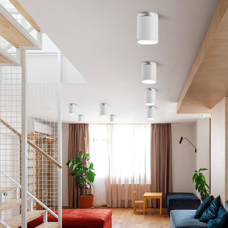 Modern Concise LED Flush Mount Aluminium Cylindrical Ceiling Light with Acrylic Shade