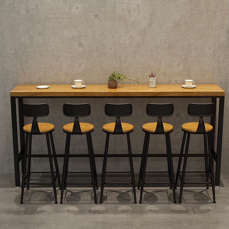 Wood Top Bar-height Table Black Legs and Metal Base Bar Table for Living Room
