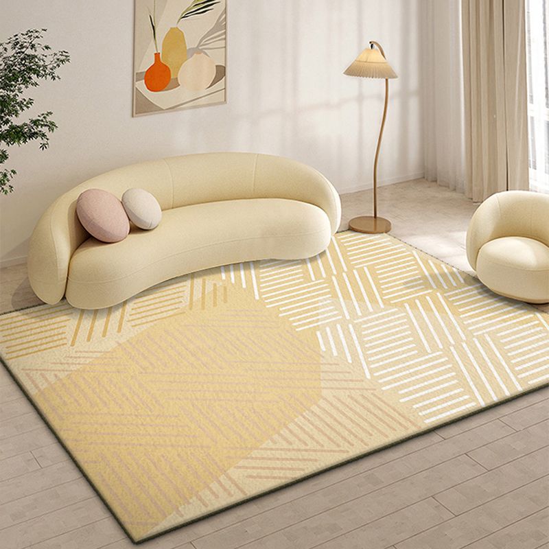 Modern Yellow Area Rug Geometric Print Polyester Carpet Anti-Slip Rug for Drawing Room