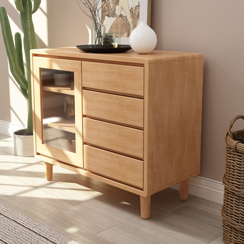 Rubber Wood Dining Room Sideboard Cabinet 35.5"L Modern Credenza with Drawers and Storage