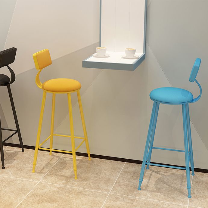 Nordic Armless Backrest Counter Stool Iron Kitchen Bar Stool with Leather Cushion