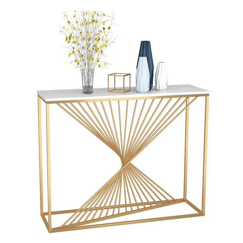 Rectangle Marble Top Accent Table with Iron Frame Base for Hall