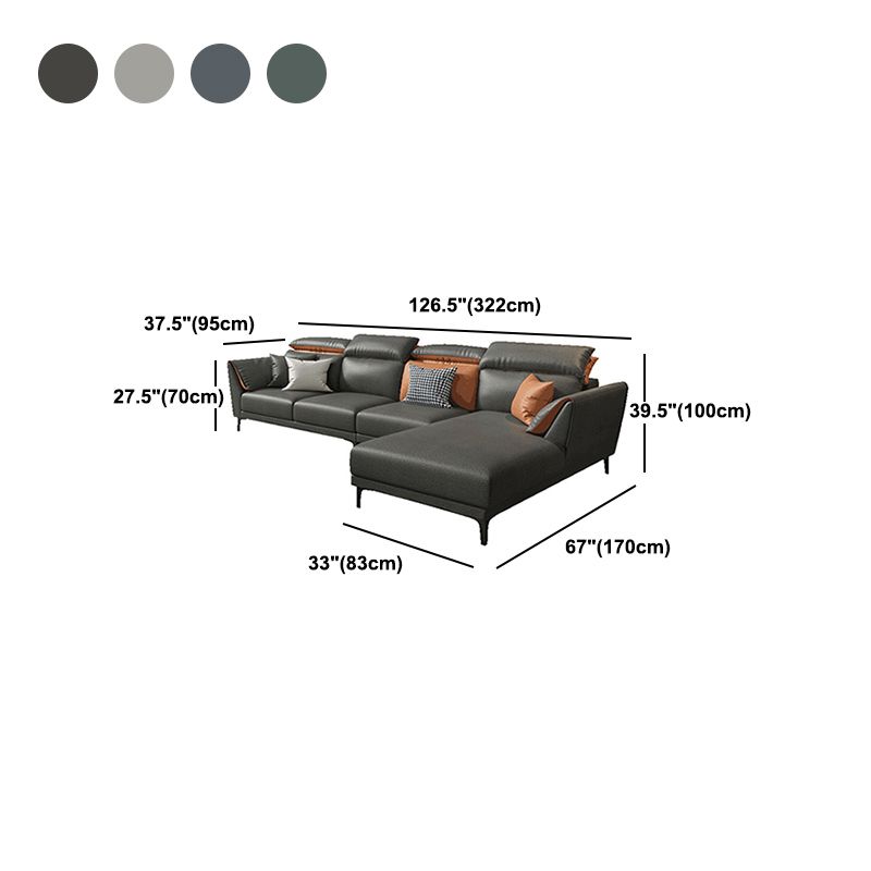 Contemporary Faux Leather Sectional with Pillow Back for 4 People