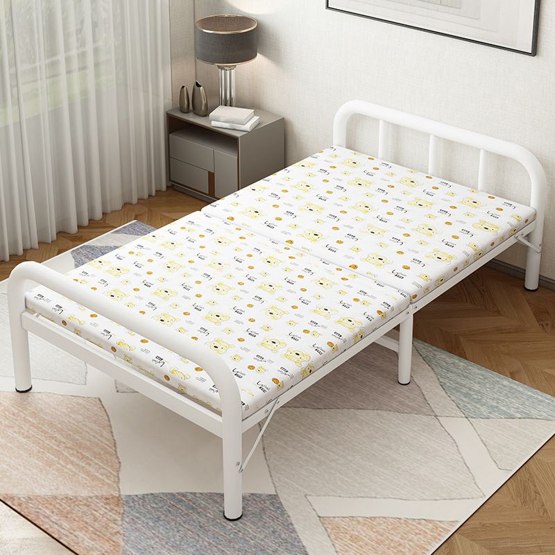 White Steel Folding Bed Contemporary Open-Frame Bed Set - 23.6" H