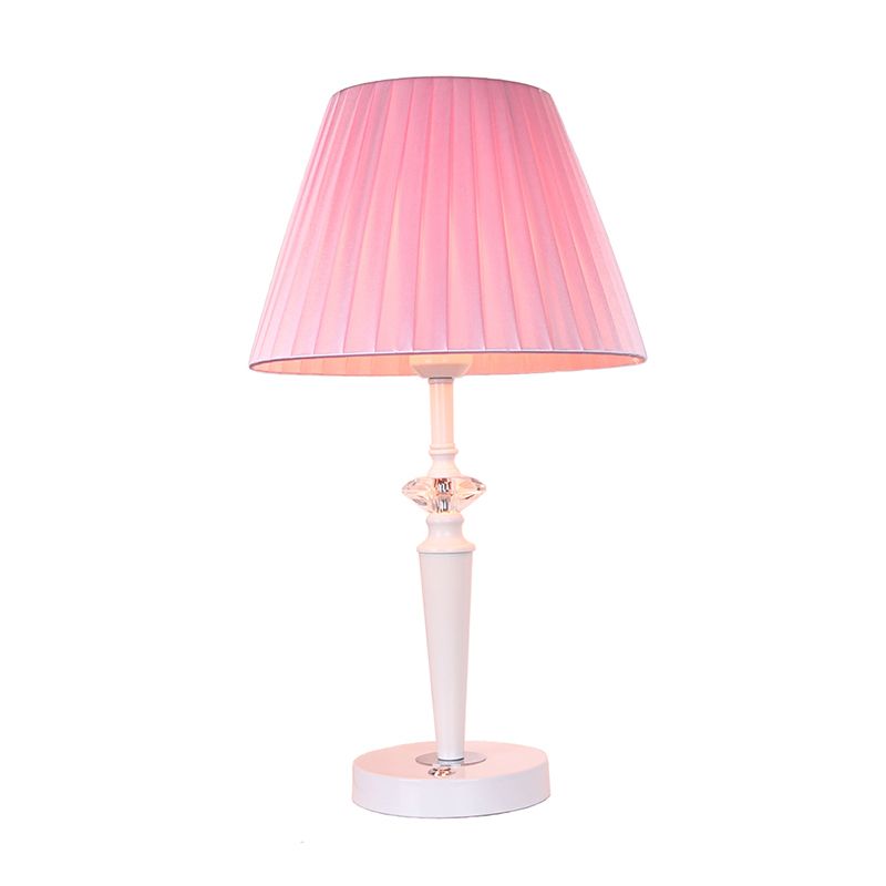 Scrivania in tessuto affusolato leggero moderno lampada da tavolo da notte a 1 luci con cristallo sfaccettato e interruttore touch