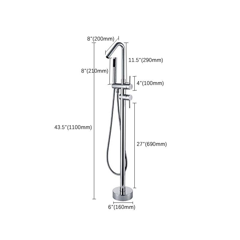 Floor Mounted Metal Freestanding Tub Filler Double Handles Freestanding Faucet with Hose