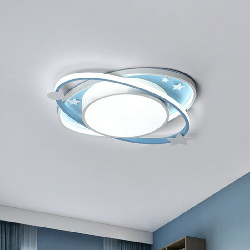 Ellipse Shaped Bedroom Flush Ceiling Light Metallic Kids LED Flush Mount Lighting Fixture with Decorative Star