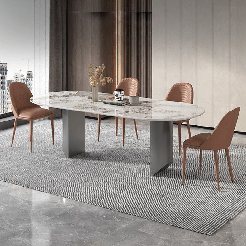 Luxury Sintered Stone Kitchen Home Fixed Double Pedestal Dining Table