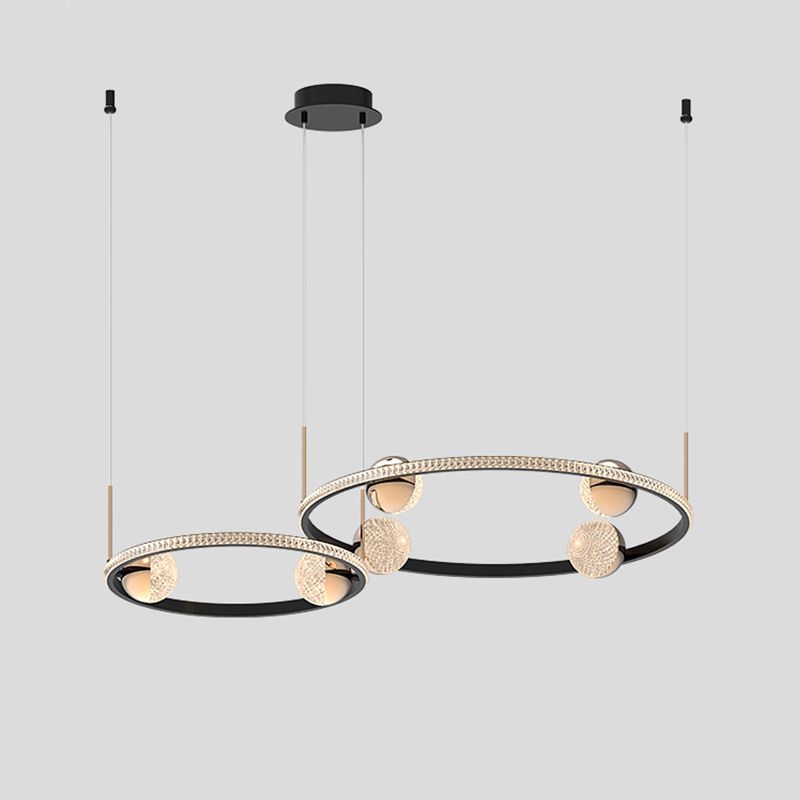 Black Ring Chandelier Light Fixture Creative Minimalist Acrylic LED Suspension Lamp