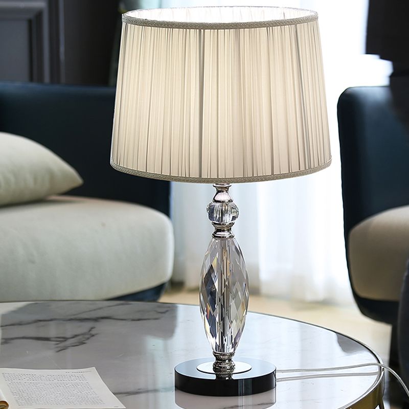 Minimalisme 1 bol bureaulamp met stofschaduw grijs/blauwe trommel nachtkastje licht met heldere kristallen basis voor salon