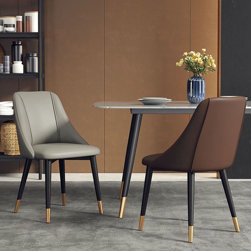 Silla de comedor de cuero de estilo nórdico, sillas de comedor de metal sin brazos para uso doméstico