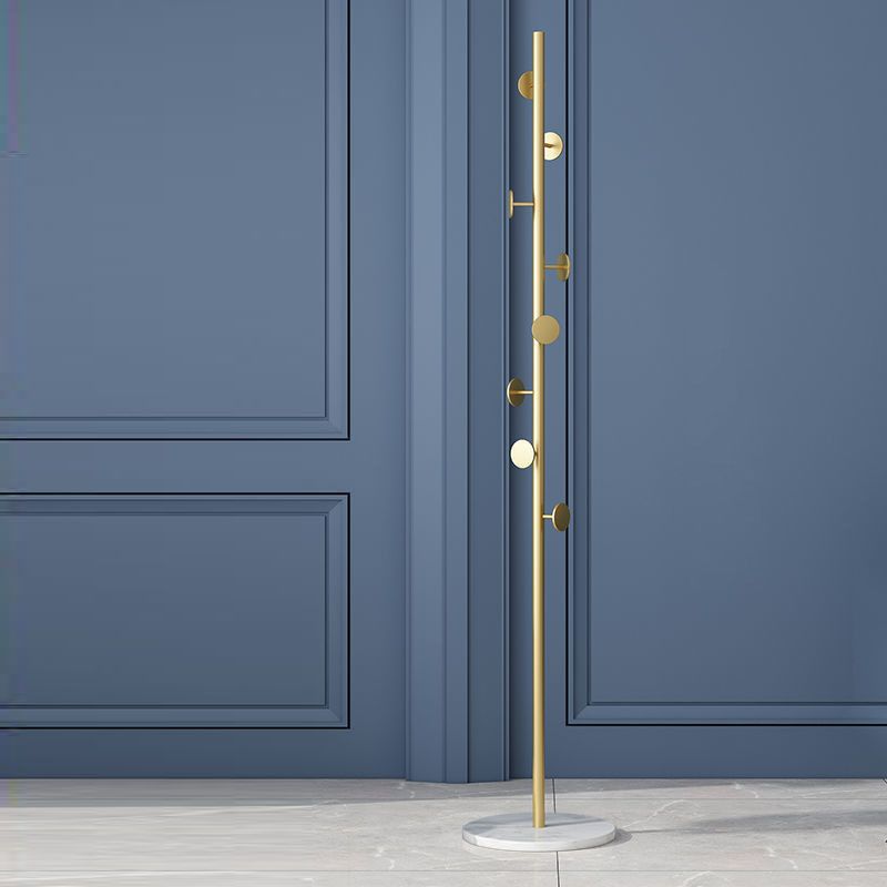 Modern Style Coat Rack Metal Frame Marble Pedestal Hooks Design Rod-shaped Coat Rack