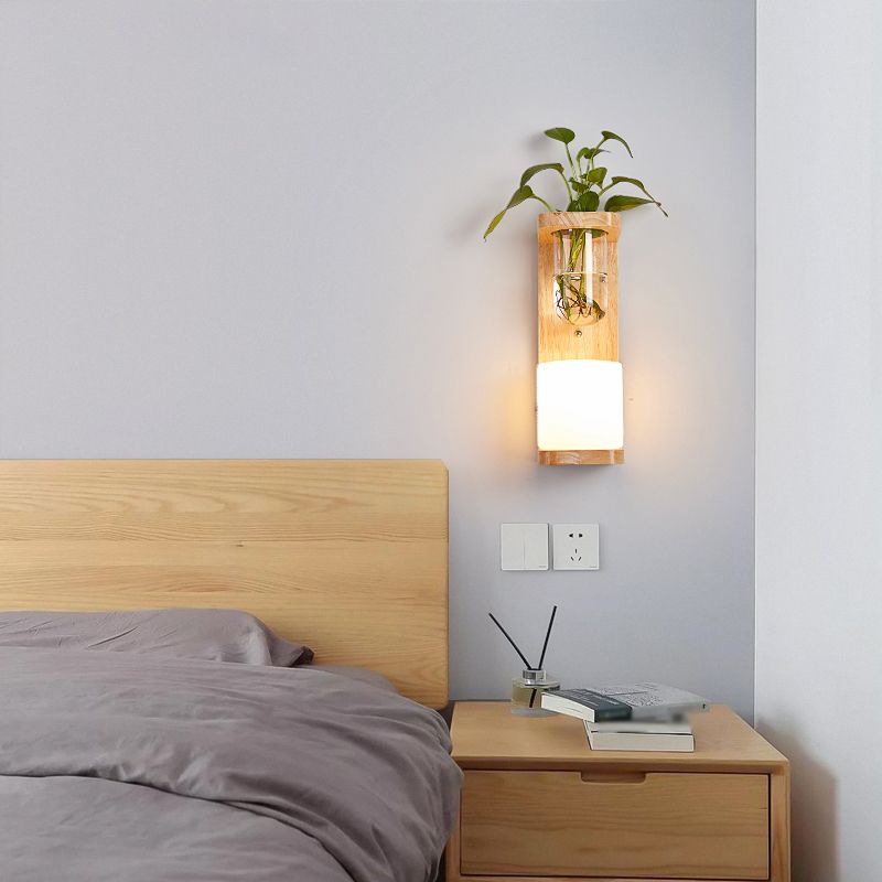 1-Light Wall Sconce Modern Wooden Wall Mount Lamp for Living Room(Plant not included)