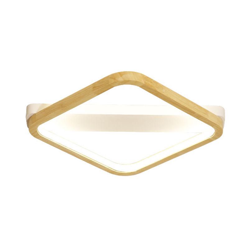 Rhombus Sleeping Room Ceiling Fixture Wood 13"/17"/21" Width LED Minimalism Flush Mount Light in Beige